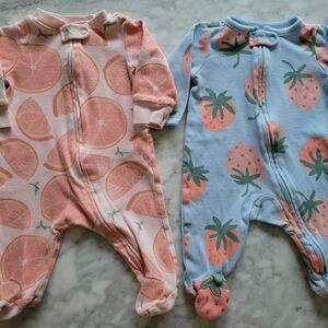 3 Months Carter's Pink and Blue Fruit-Themed Footies Footed Pajama Set